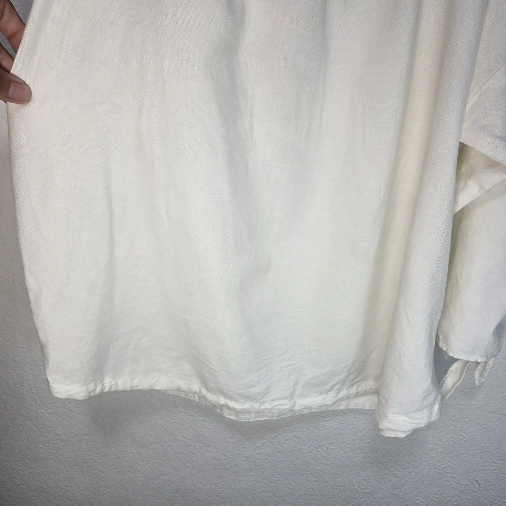 Madewell Top Blouse XS Women's Indigo Cold Shoulder 3/4 Sleeve White 100% Cotton - Picture 6 of 15